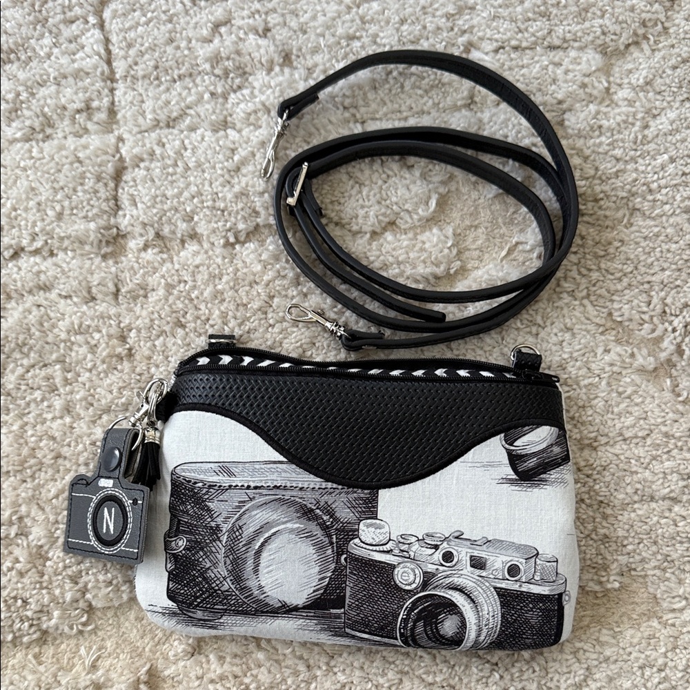Custom Black and White Camera Print Crossbody Bag